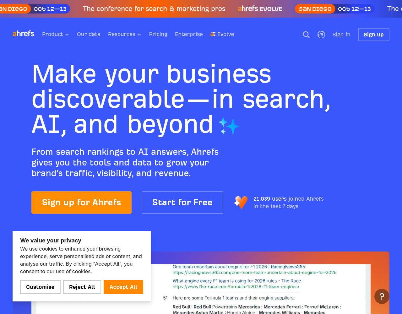 Screenshot von Ahrefs