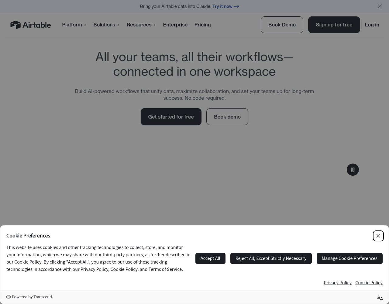Screenshot von Airtable