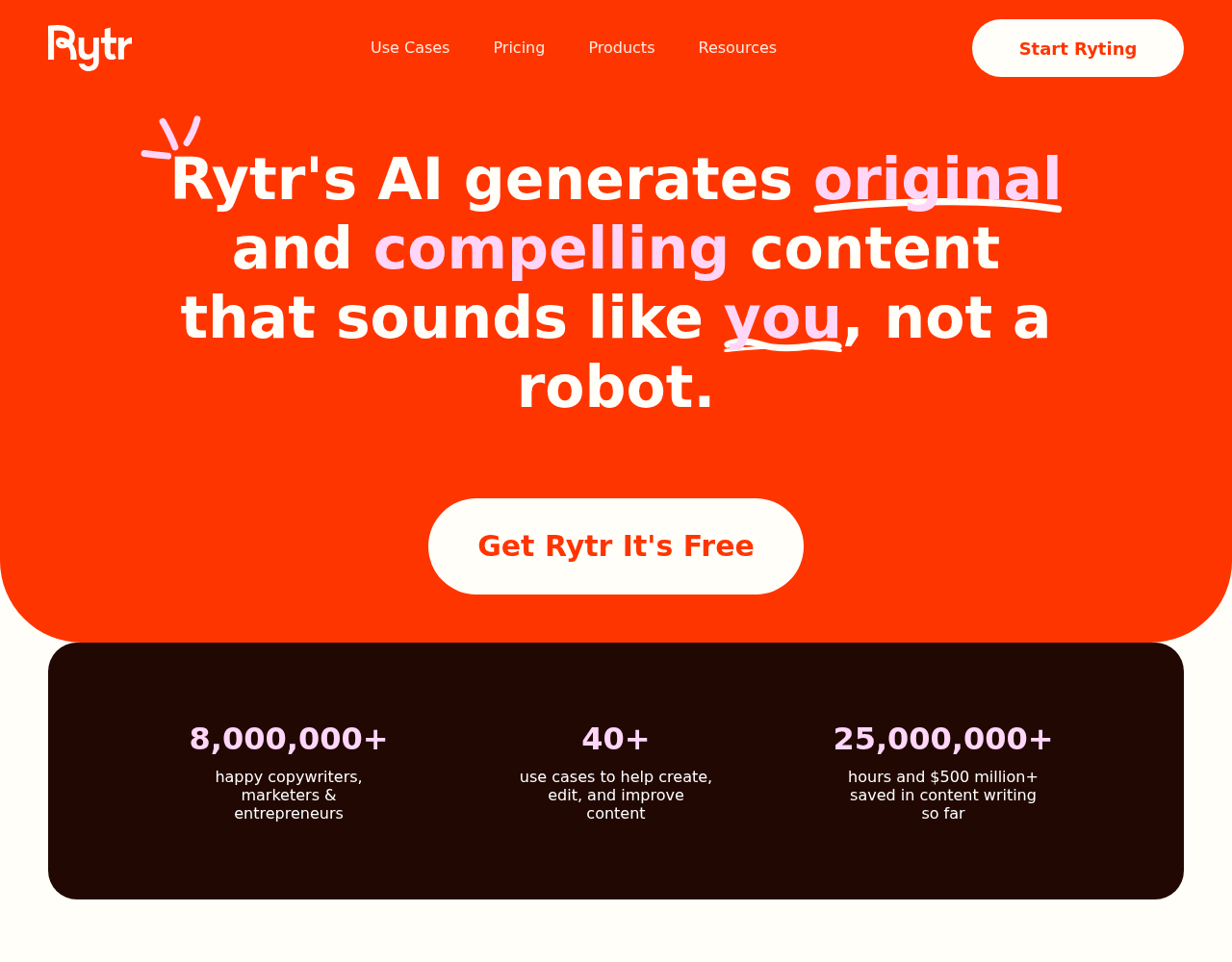 Screenshot von Rytr
