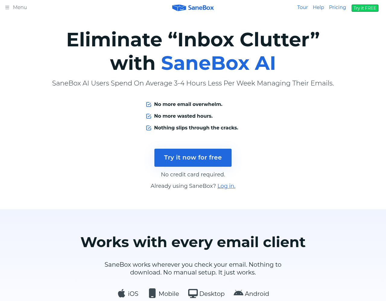 Screenshot von SaneBox