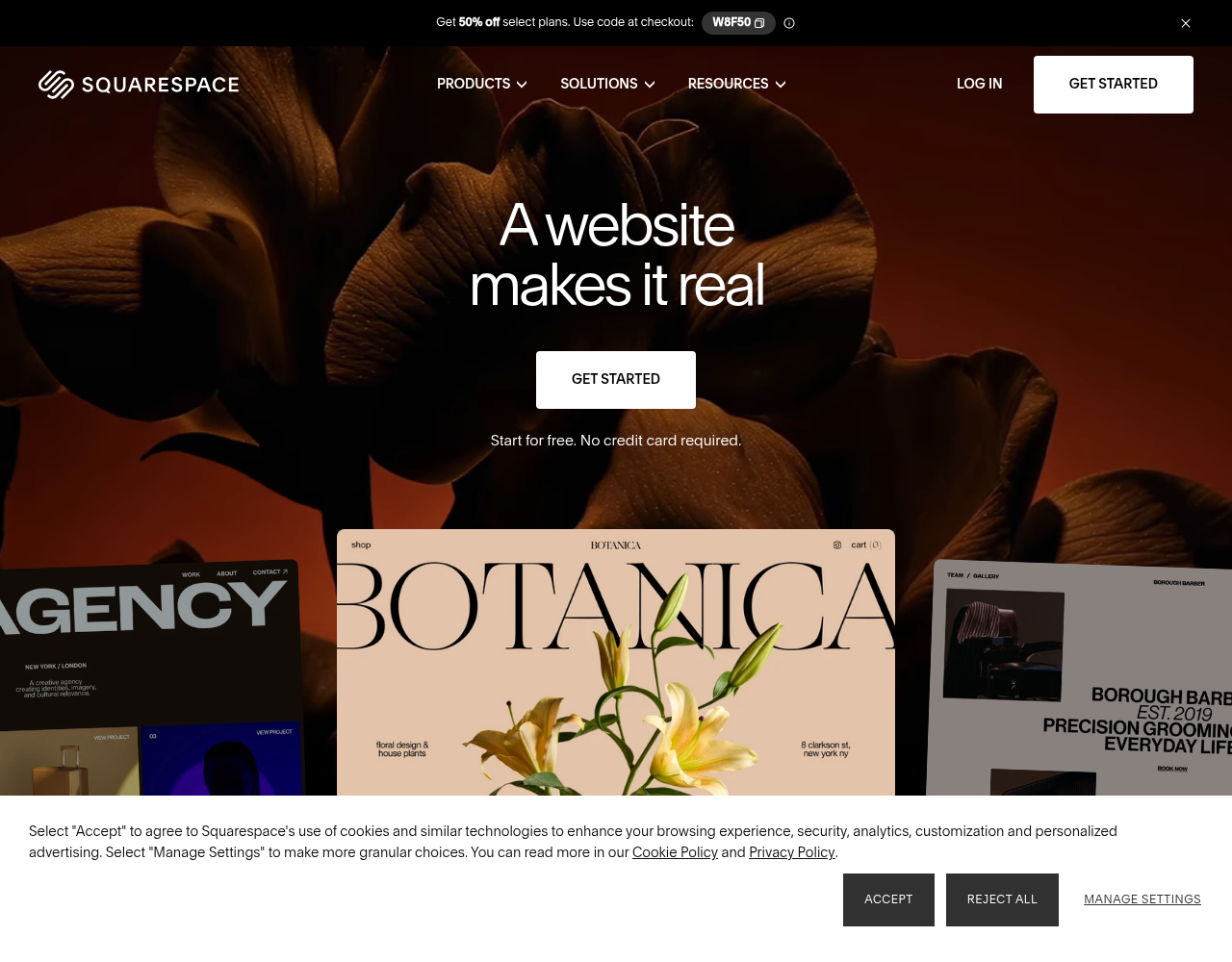 Screenshot von Squarespace