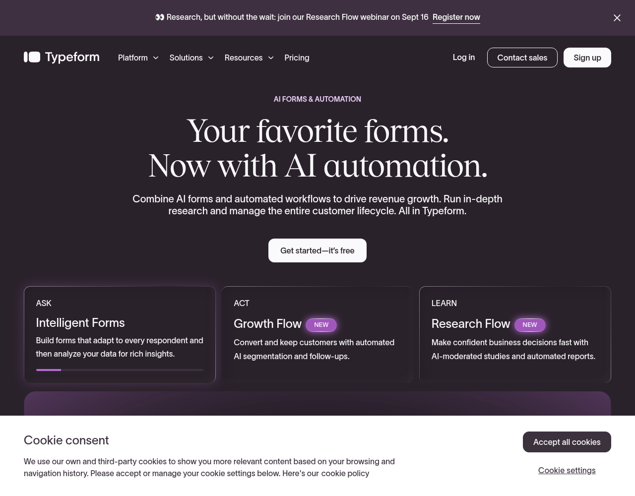 Screenshot von Typeform